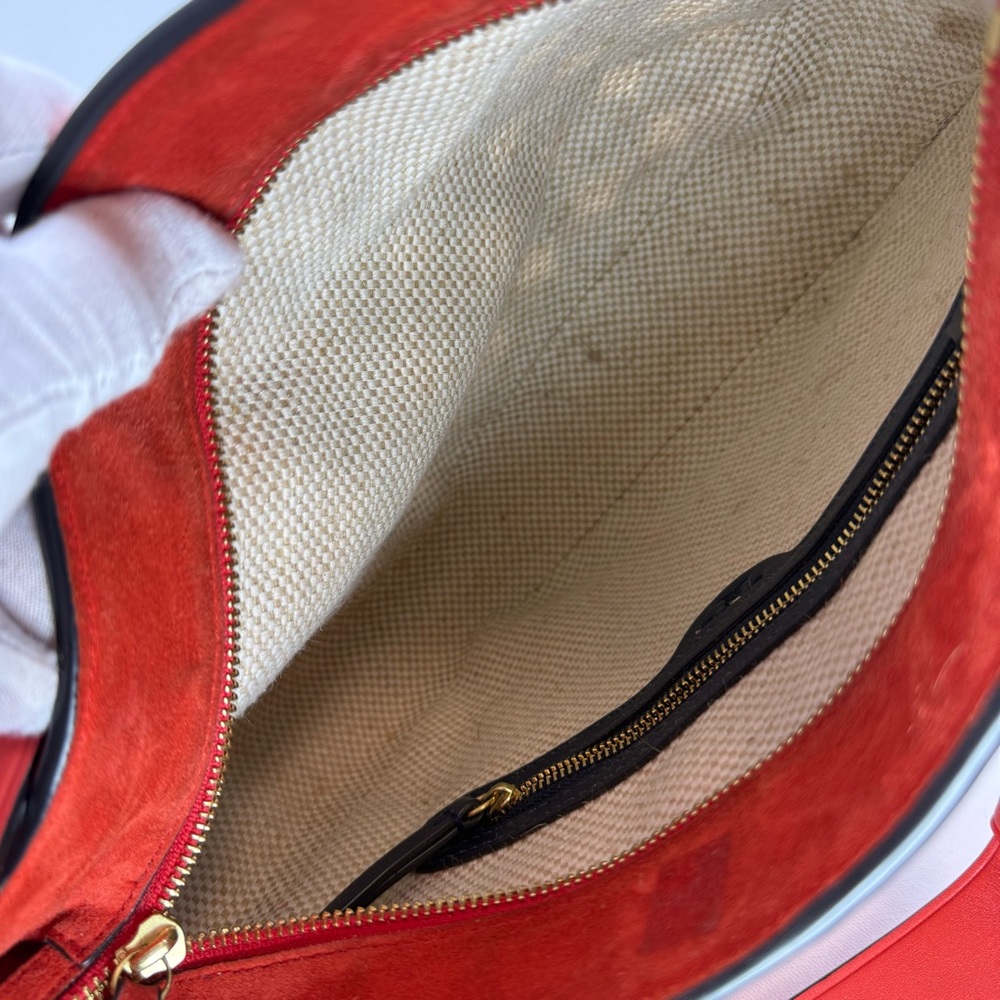 Rare Tory Burch Gemini Link Suede Shoulder Bag Red Gold Hardware – Showstopper - Picture 16 of 17